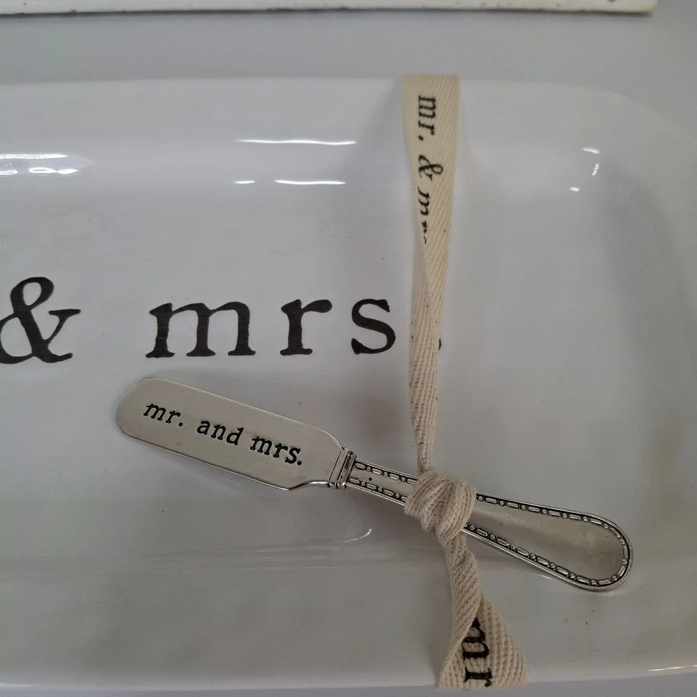 Mud Pie Mr Mrs Ceramic‎ Serving Tray with Spreader Wedding Bridal Shower Gift